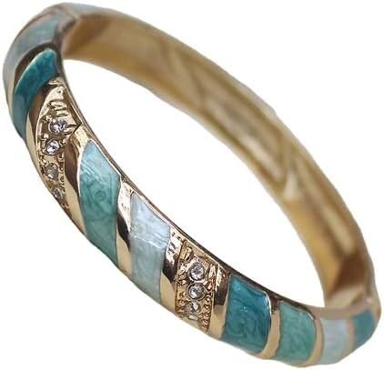KYUEPONG Cloisonné-Armband, Emaille-Armband, Cloisonné-Emaille-Armreifen mit gestreiftem Strass for Damen, Armbänder mit Scharnier, Schmuckgeschenke(Blue) von KYUEPONG