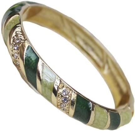 KYUEPONG Cloisonné-Armband, Emaille-Armband, Cloisonné-Emaille-Armreifen mit gestreiftem Strass for Damen, Armbänder mit Scharnier, Schmuckgeschenke(Green) von KYUEPONG
