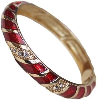 KYUEPONG Cloisonné-Armband, Emaille-Armband, Cloisonné-Emaille-Armreifen mit gestreiftem Strass for Damen, Armbänder mit Scharnier, Schmuckgeschenke(Red) von KYUEPONG