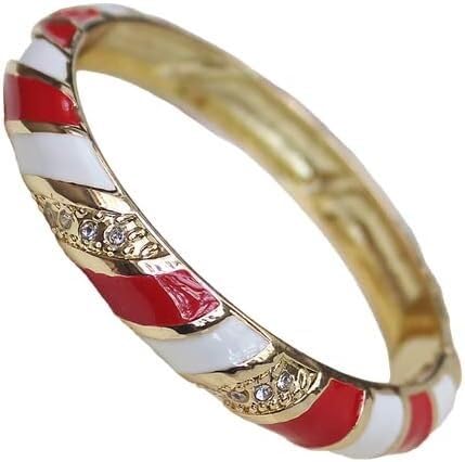 KYUEPONG Cloisonné-Armband, Emaille-Armband, Cloisonné-Emaille-Armreifen mit gestreiftem Strass for Damen, Armbänder mit Scharnier, Schmuckgeschenke(Red and white) von KYUEPONG