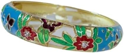 KYUEPONG Cloisonné-Armband, Emaille-Armband, Cloisonné-Emaille-Armreifen mit hohler Blume und Federscharnier(Blue) von KYUEPONG