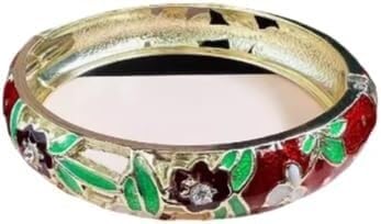 KYUEPONG Cloisonné-Armband, Emaille-Armband, Cloisonné-Emaille-Armreifen mit hohler Blume und Federscharnier(Burgundy) von KYUEPONG