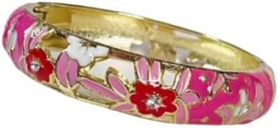 KYUEPONG Cloisonné-Armband, Emaille-Armband, Cloisonné-Emaille-Armreifen mit hohler Blume und Federscharnier(Pink) von KYUEPONG