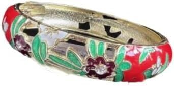 KYUEPONG Cloisonné-Armband, Emaille-Armband, Cloisonné-Emaille-Armreifen mit hohler Blume und Federscharnier(Red) von KYUEPONG