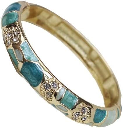 KYUEPONG Cloisonné-Armband, Emaille-Armband, Cloisonné Emaille Geometrische Strass Armreifen Armbänder Frauen Multi Farbe(Blue green) von KYUEPONG