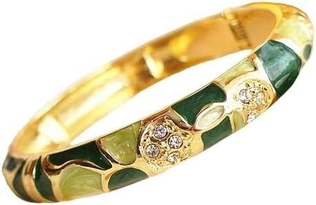 KYUEPONG Cloisonné-Armband, Emaille-Armband, Cloisonné Emaille Geometrische Strass Armreifen Armbänder Frauen Multi Farbe(Green) von KYUEPONG