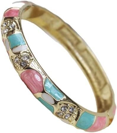 KYUEPONG Cloisonné-Armband, Emaille-Armband, Cloisonné Emaille Geometrische Strass Armreifen Armbänder Frauen Multi Farbe(White pink green) von KYUEPONG