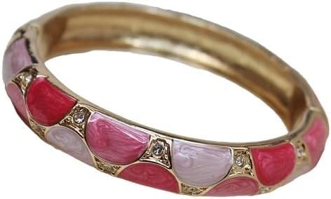 KYUEPONG Cloisonné-Armband, Emaille-Armband, Cloisonné-Emaille-Strass-Armreif mit Federscharnier for Damen(Pink) von KYUEPONG