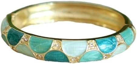 KYUEPONG Cloisonné-Armband, Emaille-Armband, Emaille Cloisonné Halbkreis Bunte Armreifen for FrauenStrass Vergoldung Feder Scharnier(Blue green) von KYUEPONG