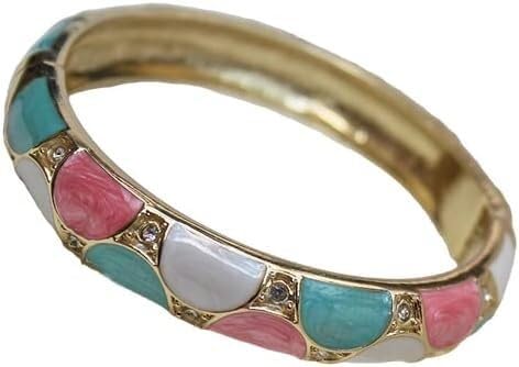 KYUEPONG Cloisonné-Armband, Emaille-Armband, Emaille Cloisonné Halbkreis Bunte Armreifen for FrauenStrass Vergoldung Feder Scharnier(Green) von KYUEPONG