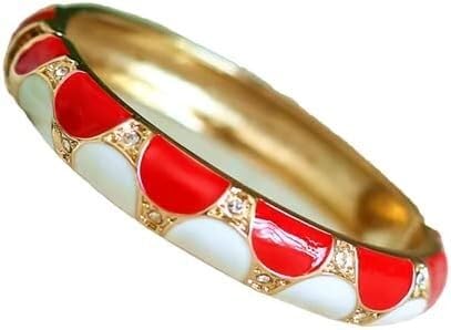 KYUEPONG Cloisonné-Armband, Emaille-Armband, Emaille Cloisonné Halbkreis Bunte Armreifen for FrauenStrass Vergoldung Feder Scharnier(Whit red) von KYUEPONG