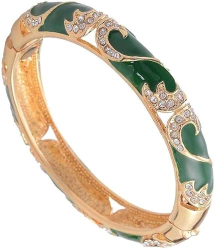 KYUEPONG Cloisonné-Armband, Emaille-Armband, Grüne Emaille Armbänder Damen Zubehör Cloisonné Armreifen Vergoldet Durchbrochene Mode von KYUEPONG