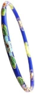 KYUEPONG Cloisonné Emaille Dünne Blumen Armreifen for Frauen Große Handgelenke,Armband Schmuck Geschenke(Navy blue) von KYUEPONG