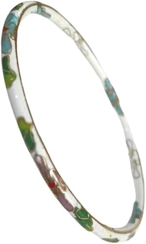 KYUEPONG Cloisonné Emaille Dünne Blumen Armreifen for Frauen Große Handgelenke,Armband Schmuck Geschenke(White) von KYUEPONG