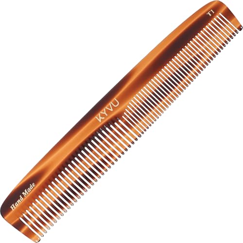 KYVU T1 Handgefertigter Zelluloseacetatkamm, 20,3 cm, Doppelzahn (fein/grob), Schildpatt-Farbe, Haarstyling für Männer und Frauen von KYVU