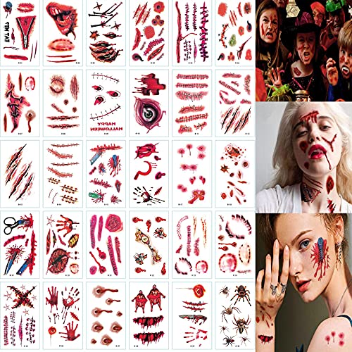 Halloween Temporäre Tattoos, Zombie Scars Tattoos Aufkleber mit gefälschten Scab Blut Make-up Aufkleber Requisiten für Karneval Make-up Proms von KYWLCO