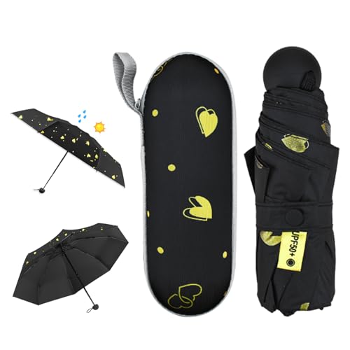KYYGKY Regenschirm Mini Umbrella mit 8 Rippen Taschenschirm Faltender UV-Regenschirm Schwarz Taschenschirm Damen Knirps Regenschirm Sturmfest Mini Ultralight Mini Schirm Damen für Handtasche von KYYGKY