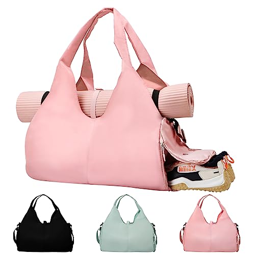 KYYLZ Sporttasche Damen Yogatasche Groß,Sporttasche Reisetasche mit Schuhfach,Wasserdicht Tragetasche für Yogamatten,Schwimmtasche Sport Gym Yoga Bag für Yogamatten & Yoga-Zubehör für Damen Rosa von KYYLZ