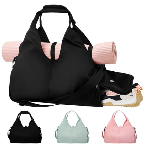 KYYLZ Sporttasche Damen Yogatasche Groß,Sporttasche Reisetasche mit Schuhfach,Wasserdicht Tragetasche für Yogamatten,Schwimmtasche Sport Gym Yoga Bag für Yogamatten & Yoga-Zubehör für Damen Schwarz von KYYLZ