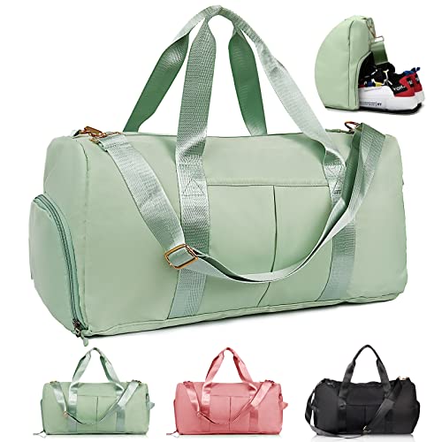 KYYLZ Sporttasche Reisetasche Weekender für Damen und Herren Gym Bag 32L Schwimmtasche Mädchen mit Schuhfach Trocken-Nass-Trennung Handgepäck Tasche Leicht Reisen,Yoga,Sport,Fitness Grün von KYYLZ