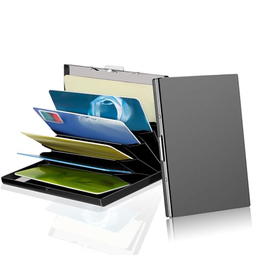 KYZDZQ Kreditkartenetui aus Metall, RFID-blockierendes Kreditkartenetui 6 Fächer, Kreditkartenetui aus Metall für Damen und Herren (Schwarz), Schwarz, Kreditkartenetui aus Metall von KYZDZQ