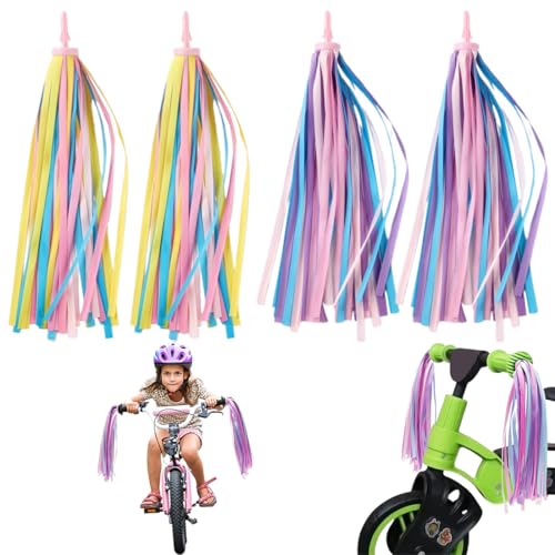 2 Paar Lenkerfransen Streamer Bändchen für Kinderfahrrad,Kinder Roller Lenker Streamer Fahrrad Griffe Ribbon von KZAQW