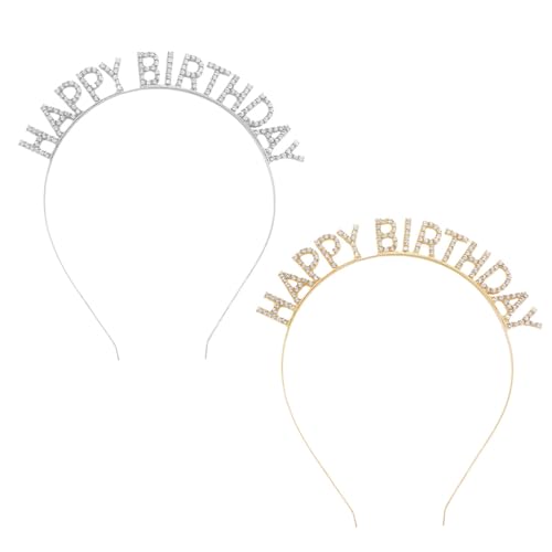 2 Stück Geburtstag Kronen Mädchen Stirnband, Silber Und Gold Geburtstag Tiara-Krone, Bling Strass Haarband, Happy Birthday Zubehör für Frauen Mädchen von KZAQW