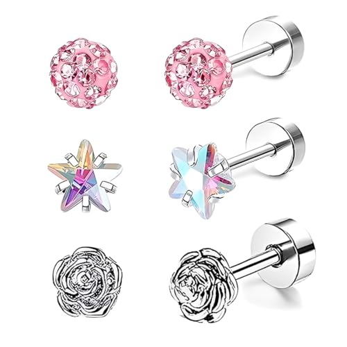 3 Paar Süße Verschraubte Ohrstecker für Frauen Kinder Hypoallergene Ohrstecker Set von KZAQW