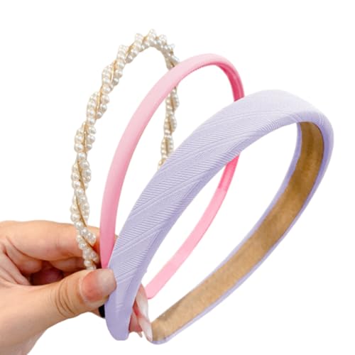 3 Stück Haarreifen Set Damen, Mode Bequeme Stirnbänder, Perlen Stirnbänder, Einfarbig Gedehnt Kopfbedeckung Retro Dünne Haarbänder für Frauen Mädchen, Rosa von KZAQW