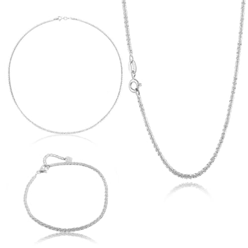 3 Stück Silber Kette für Frauen aus Kupfer, Glänzend Zierliche Gliederkette, Minimalistischer Choker, Armband, Kette Choker Halskette für Frauen Shine Schmuck Geschenke für Frauen Mädchen von KZAQW
