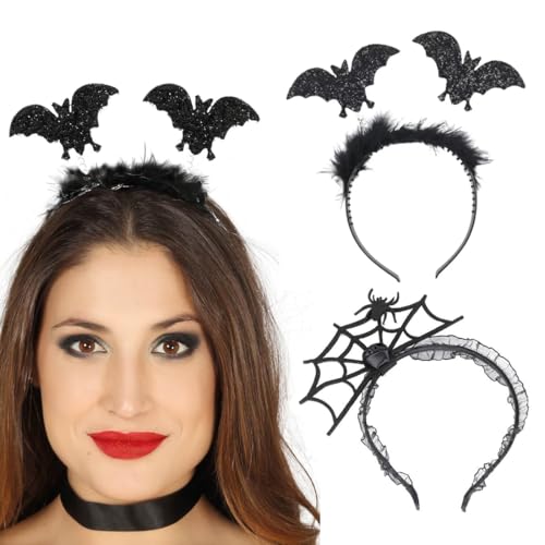 3 Stücke Fasching Haarreif, Fledermaus Haarband mit Plüsch & Glitzereffekt, Spinnweben Stirnband, für Prank Monster Grusel Horror Halloween Karneval Fasching Kostüm Accessoire von KZAQW