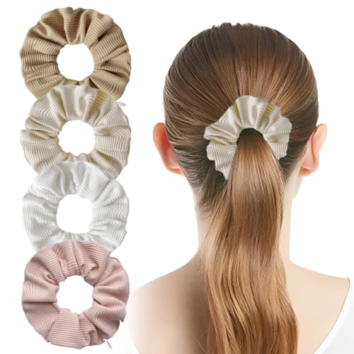 4 Stück Haargummis Damen, mit Reißverschluss Tasche, Gestricktes Scrunchies, Elastische Haarbänder, für Damen Frauen Mädchen von KZAQW
