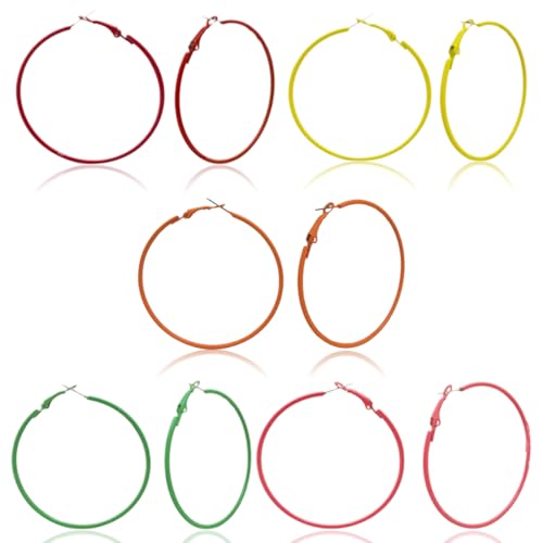 5 Paar Große Dünne Creolen 80er 90er Jahre Party Minimalistische Rund Ohrringe, Hoops Ohrringe Damen Kreis Creolen, Elegant Ohrringe Ohrschmuck für Party Hochzeitsfeier (66mm) von KZAQW