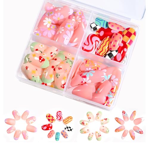 96 Stück Fingernägel zum Aufkleben Kinder, Selbstklebende Künstliche Fingernägel Set, Künstliche Geschenk für Mädchen, B von KZAQW