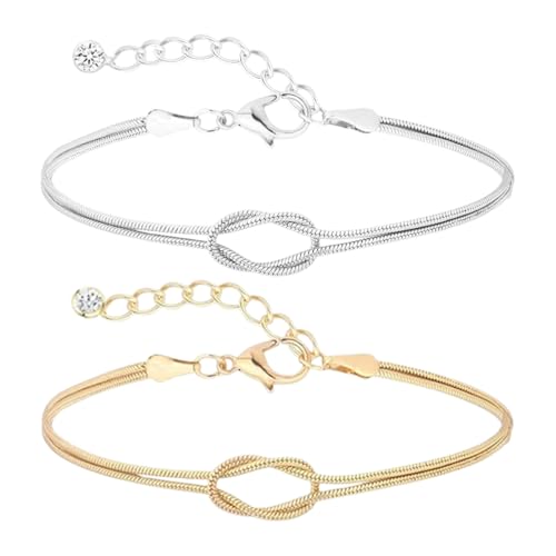 Armband Damen Gold Silber Ketten Armbänder Set Armbänder Damen Set 2 Stück Armband Damen Gold Silber, Armband Verstellbar Damen von KZAQW