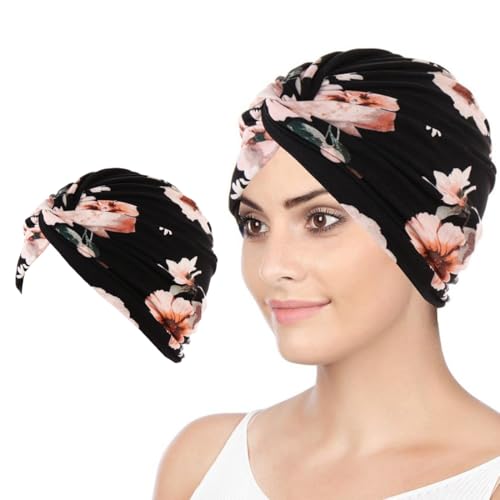 Frauen Chemo Hüte Turban Damen Chemotherapie Krebs Hut Vorgebunden Beanie Kopfbedeckung Plissee Mütze, Slouchy Kopfwickel Schlafmütze, Weicher Turban für Krebs und Haarausfall von KZAQW