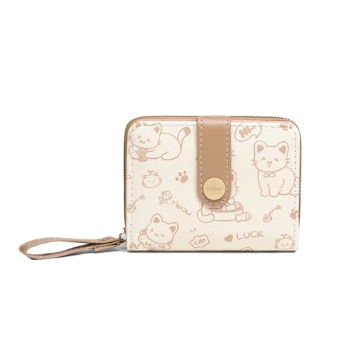 Geldbörse Damen klein aus Weichem Leder, Kleine Geldbörse mit Münzfach und Druckknopf, Milchtee Farbe von KZAQW