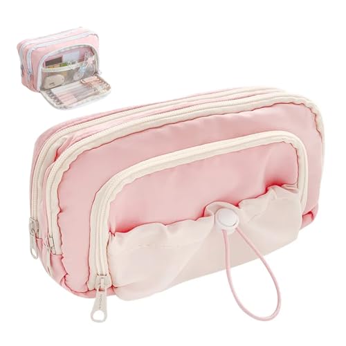 Groß Kapazität Federtasche Mädchen, Tragbare Stifttasche, Multifunktionales Mäppchen Mädchen, Schreibwaren für Schule, Büro, Rosa von KZAQW