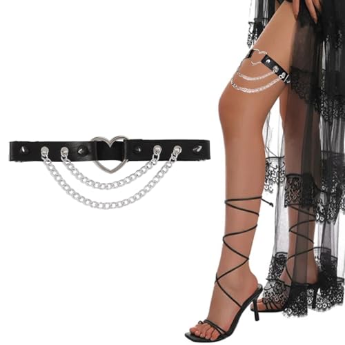 Leder Bein Strumpfband, Verstellbare Herz-Beinstrumpfbänder, Gothic Herz Strumpfhalter für Beine und Oberschenkel für Frauen Halloween Rave Karneval Cosplay Party Zubehör von KZAQW