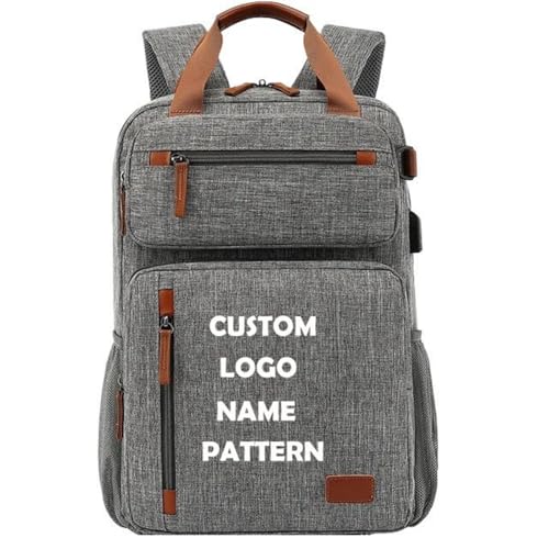 Benutzerdefinierte Logo -Rucksack -Männer Personalisierte Multifunktionale Reise- und Business -Laptop -Tasche Gedrucktes Name Muster Perfect Company Geschenk Grey,15 inches von KZHPLXQ