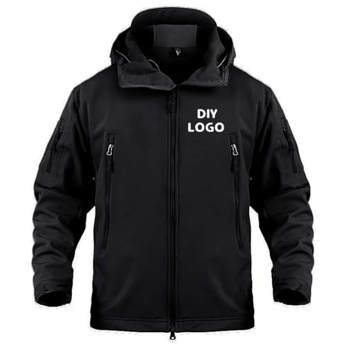 KZHPLXQ Personalisierte Fleece-Softshell-Jacke mit Mehreren Taschen, Anpassbarer Outdoor-Mantel mit DIY-Logo, Warm und Langlebig für Herren Black,3XL von KZHPLXQ