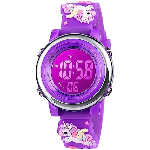 KZKR 3D Kinderuhr Mädchenuhr Sport Armbanduhr Silikon Quarz Analog Lernuhr Geschenk Uhr (04 Lila) von KZKR