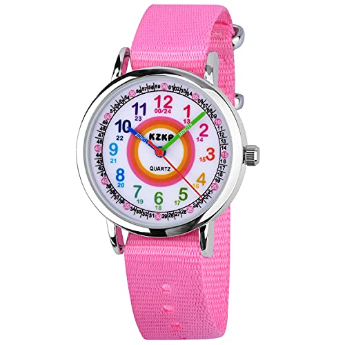 KZKR Kinderuhr Mädchen Armbanduhr Quarz Analog Einfach-Lesen Lernuhr Rosa Mädchenuhr Geschenk Uhr (Rosa-2) von KZKR