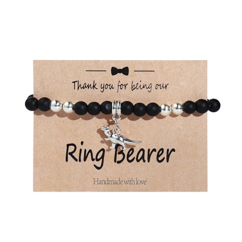 KZL Antragsarmband, Geschenke, Ringträger, Dinosaurier-Perlen, Strang-Armband, verstellbar, Tier-Dinosaurier-Charm-Armband, Dankeschön, dass Sie unser Ringträger sind, Hochzeitsschmuck, 4.8cm, Stein von KZL