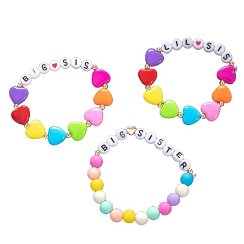 KZL Armband für große Schwester, kleine Schwester, buntes Herz-Perlenarmband für Frauen, Ankündigung, Stretch-Armband, Y2K-Schmuck, 4.8cm, Harz, Achat von KZL