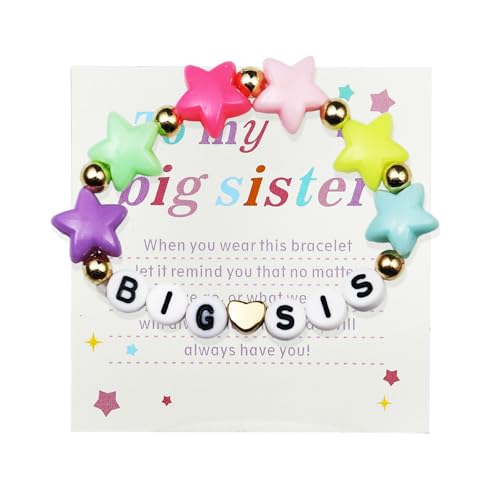 KZL Armband für große Schwester, kleine Schwester, buntes Herz-Perlenarmband für Frauen, Ankündigung, Stretch-Armband, Y2K-Schmuck, 4.8cm, Harz, Achat von KZL