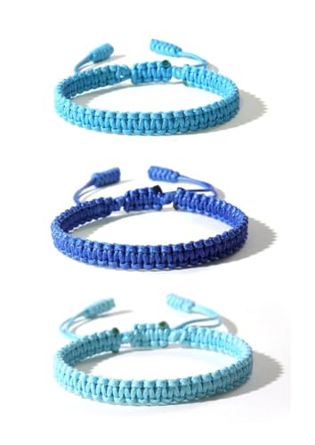 KZL Blaue Freundschaftsarmbänder, handgefertigt, tibetisch-buddhistisches Armband-Set für Damen und Herren, verstellbar, geflochtene Schnur, blaues Armband, Glücksschutz, gewebte Baumwolle von KZL