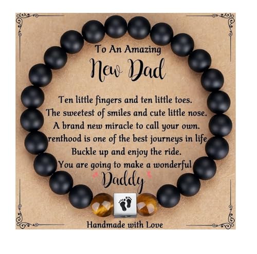 KZL Erstmaliges Geschenk für Väter, tolles Geschenk für werdende Väter, Geschenke für Männer, Naturstein-Perlen, Stretch-Armband, Fußabdruck-Charm-Armband, Geschenk für den zukünftigen Vater zum von KZL