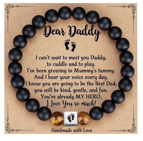 KZL Erstmaliges Geschenk für Väter, tolles Geschenk für werdende Väter, Geschenke für Männer, Naturstein-Perlen, Stretch-Armband, Fußabdruck-Charm-Armband, Geschenk für den zukünftigen Vater zum KZL Erstmaliges Geschenk für Väter, tolles Geschenk für werdende Väter, Geschenke für Männer, Naturstein-Perlen, Stretch-Armband, Fußabdruck-Charm-Armband, Geschenk für den zukünftigen Vater zum von KZL