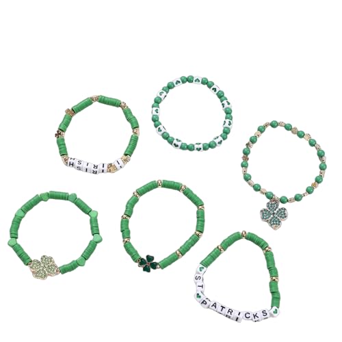 KZL St. Patrick's Day Armband-Set für Damen und Herren, irisches Kleeblatt, Heishi-Surfer-Perlen, Stretch-Armbänder, stapelbar, Glücksklee-Hut, Emaille, Charm-Armbänder, Urlaub, Party, Schmuck von KZL